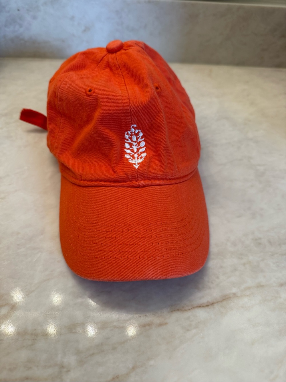 Free People Red Baseball Hat with White Leaf Embroidery